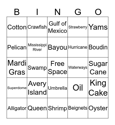 Louisiana Bingo Card