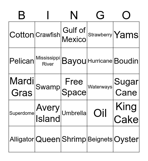 Louisiana Bingo Card