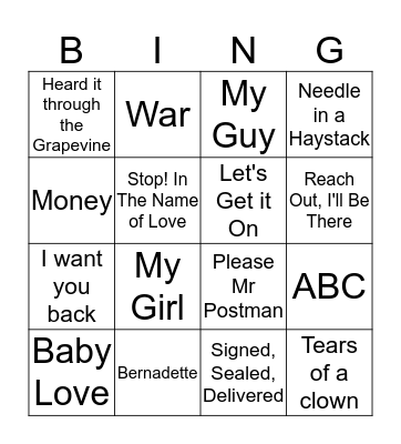 Music Bingo - Motown Bingo Card