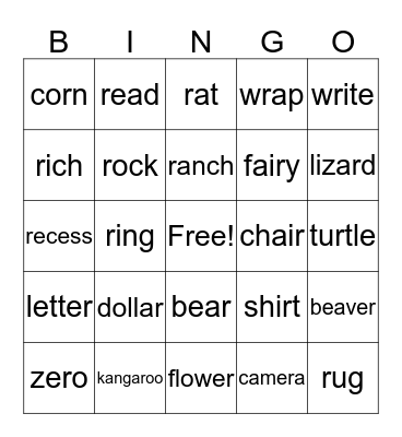 /r/ in all positions  Bingo Card