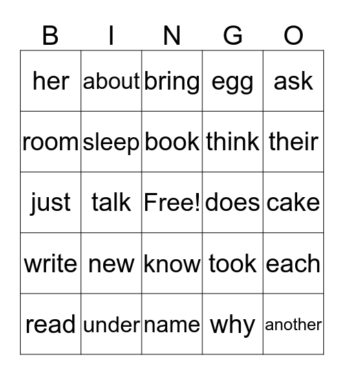 Vocabulary Bingo Card