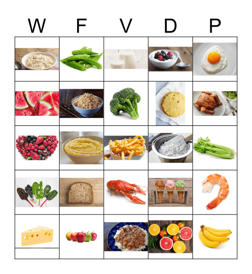 Nutrition Bingo Card