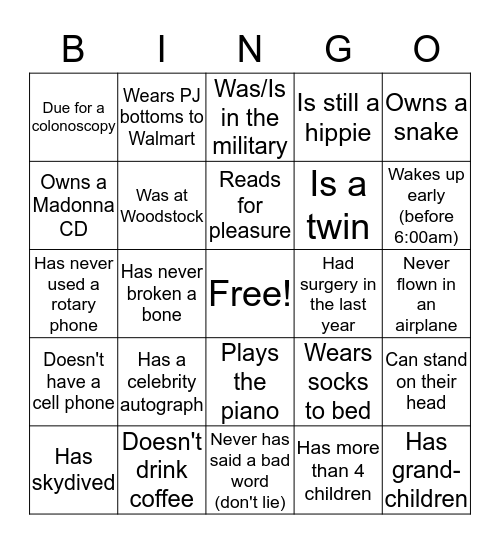 WHO KNEW...YOU ARE THAT PERSON Bingo Card