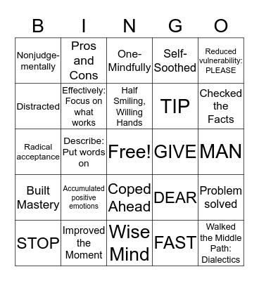 DBT Skills Bingo! Bingo Card