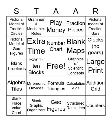 STAAR Accomodations Bingo Card
