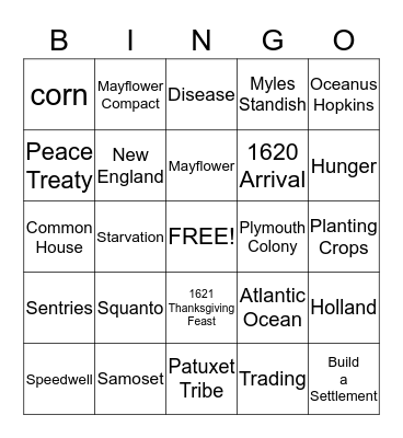 Pilgrim Bingo Card