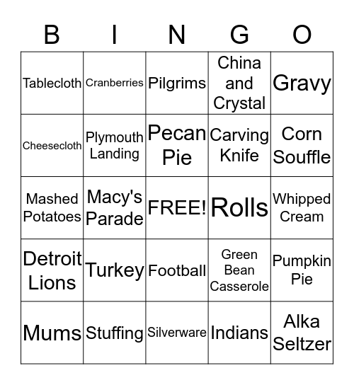 Thanksgiving Bingo Card