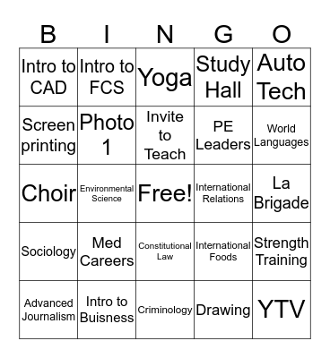 FOG Elective Bingo! Bingo Card