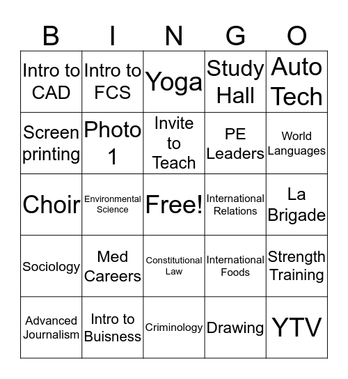 FOG Elective Bingo! Bingo Card