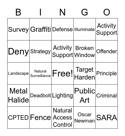 CPTED Bingo Card