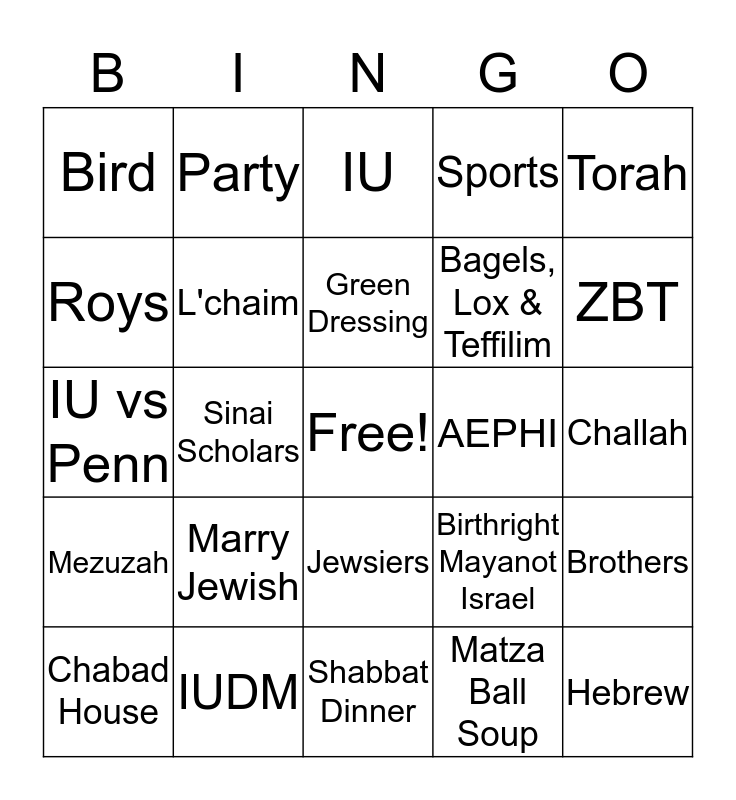 Shabbat at Chabad Bingo Card