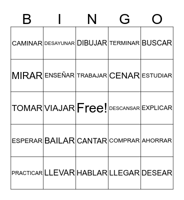 -AR VERBS Bingo Card