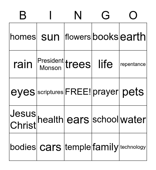 Blessings Bingo Card