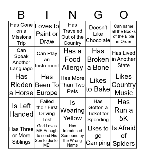 Perspective Club Bingo Card