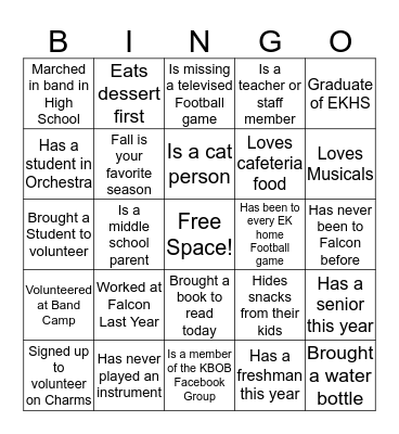 Falcon Invitational Volunteer Bingo Card