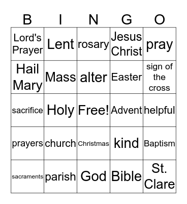 CCD  Bingo Card