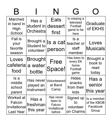 Falcon Invitational Volunteer Bingo Card