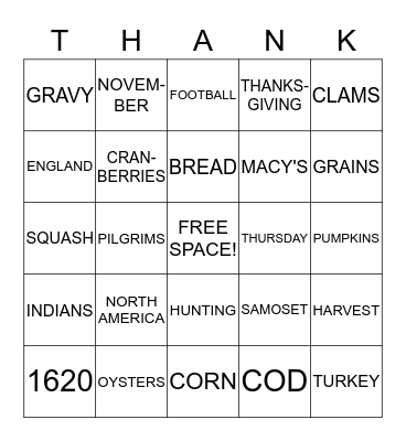 Thanksgiving Bingo Card