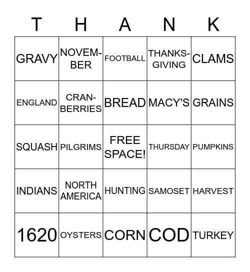 Thanksgiving Bingo Card