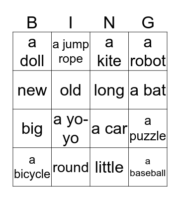 Let's Go Unit 5 Bingo Card