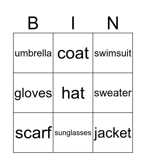 I wear a..... Bingo Card