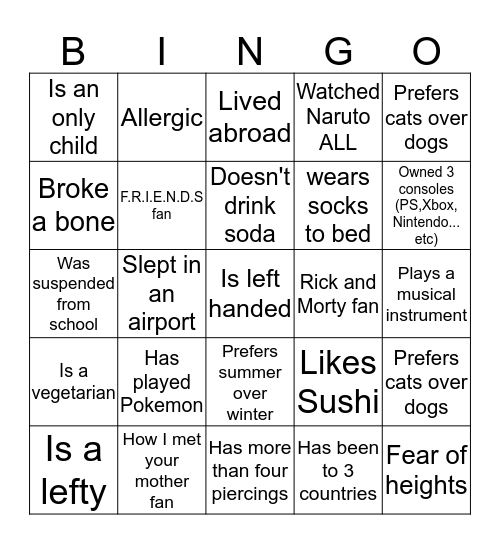 People's Bingo Card