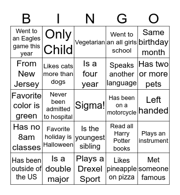 Get to Know Sigma Bingo Card