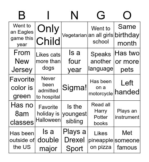 Get to Know Sigma Bingo Card