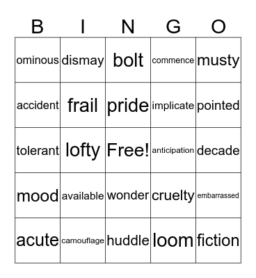 Untitled Bingo Card