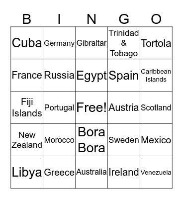 Around the World Bingo Card