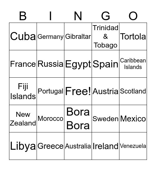 Around the World Bingo Card