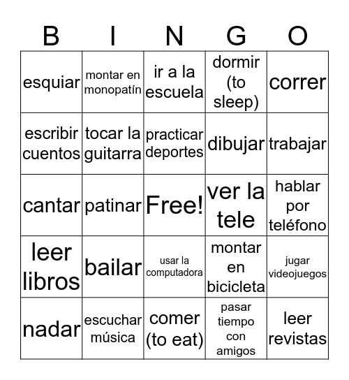 ¿Qué te gusta hacer? Bingo Card
