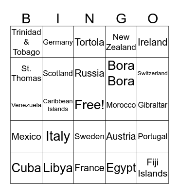 Around the World Bingo Card