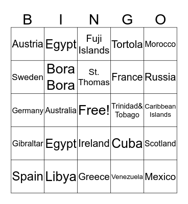 Around the World Bingo Card