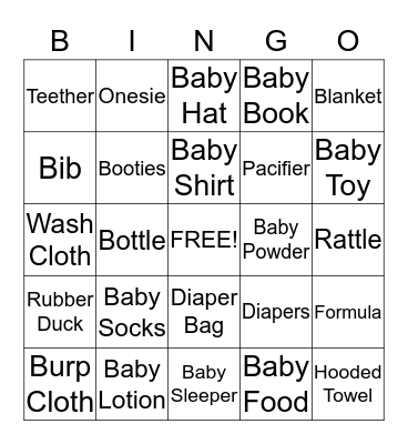 Baby Gift Bingo Card