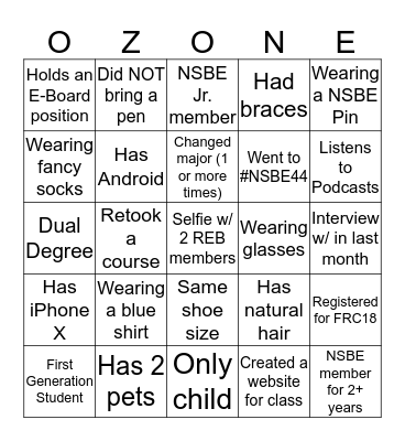NSBE DOUBLE Bingo O Zone Summit  Bingo Card