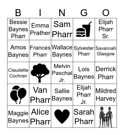 PHARR * BAYNES FAMILY 2018 Bingo Card