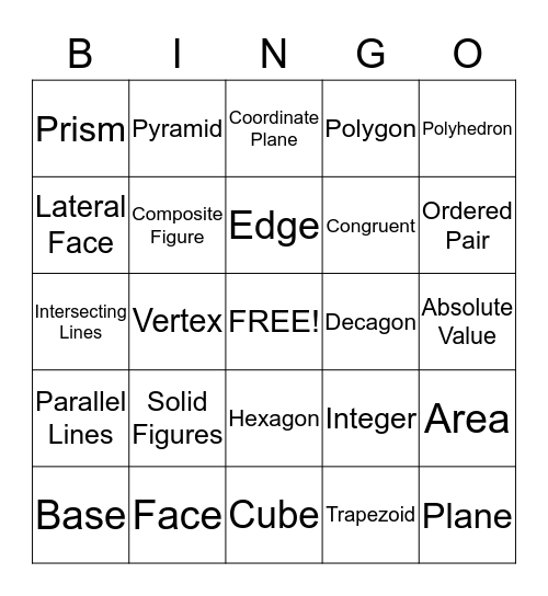 Math Vocabulary Bingo 1 Bingo Card
