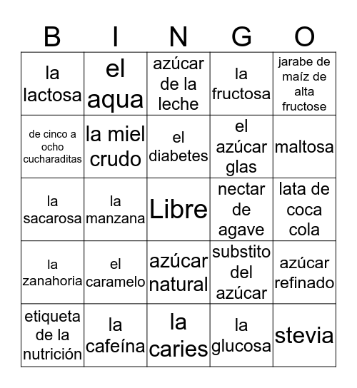 azúcar bingo  Bingo Card