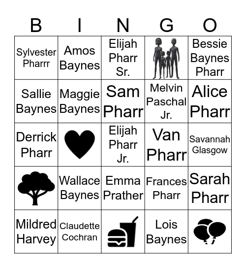 PHARR * BAYNES FAMILY 2018 Bingo Card