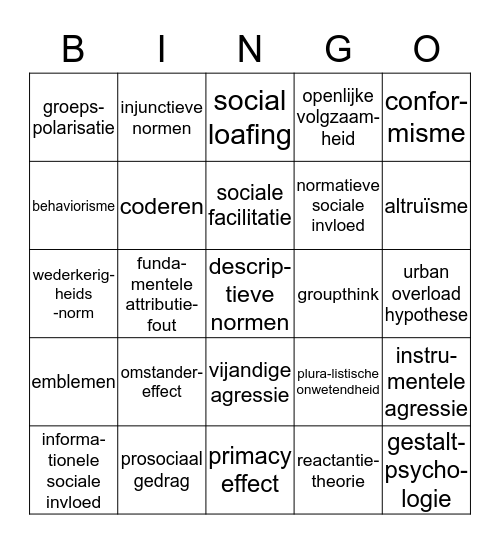 1920 Sociale Psychologie (terugblik les 1 t/m 6) Bingo Card