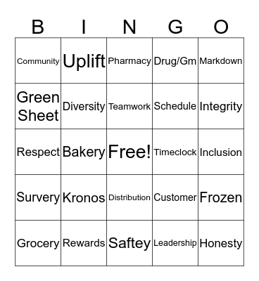 Associate Apperciation Bingo Card