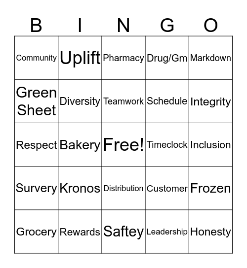 Associate Apperciation Bingo Card