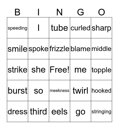 SYLLABLE BINGO Card