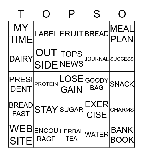 TOPS CONTEST FOR WEEK 1 Bingo Card