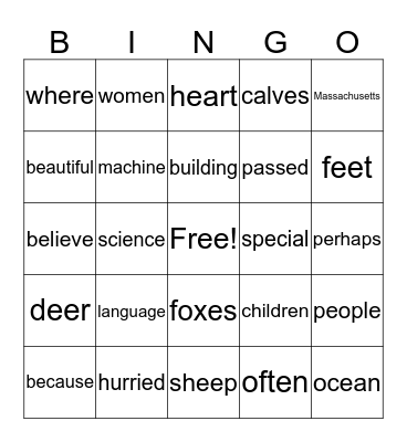 Jaxon's Spelling Words 10/15/18 Bingo Card
