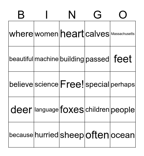 Jaxon's Spelling Words 10/15/18 Bingo Card