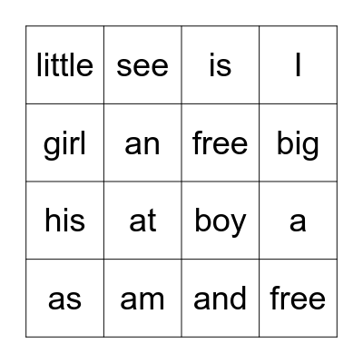 Sight Words Bingo  Bingo Card