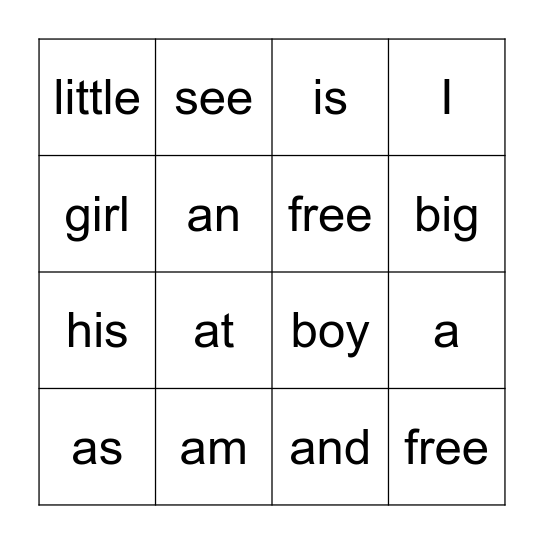 Sight Words Bingo  Bingo Card