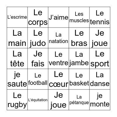 Les sports et le corps Bingo Card